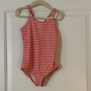 Chic Striped Coral Kids Swim One Piece